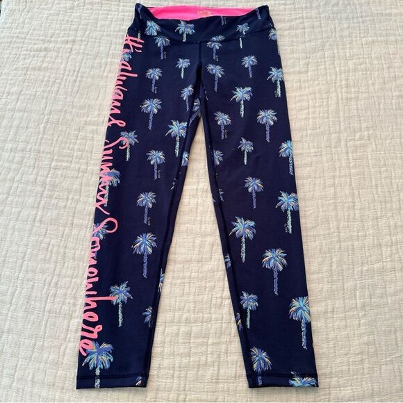 Lilly Pulitzer Luxletic Leggings Palm Tree "It's Always Sunny Somewhere" Size M - Picture 4 of 12